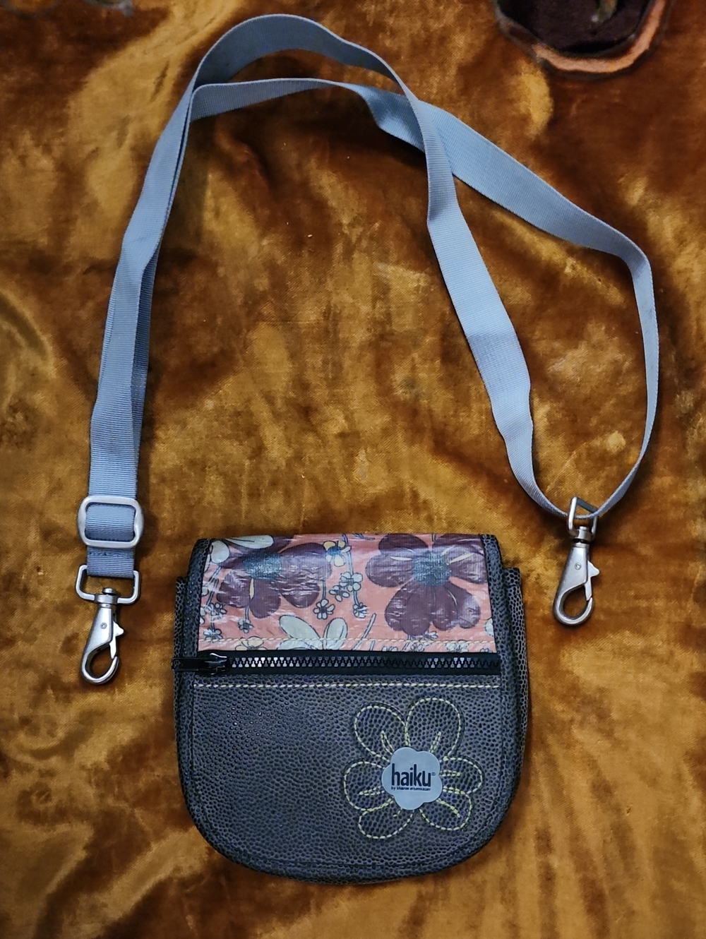 Haiku Floral Panel Crossbody in Charcoal and Pink